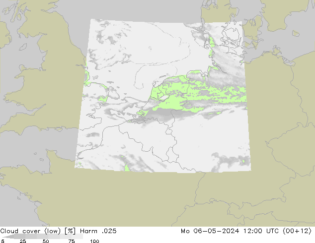 Cloud cover (low) Harm .025 Mo 06.05.2024 12 UTC