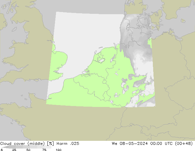 Cloud cover (middle) Harm .025 We 08.05.2024 00 UTC