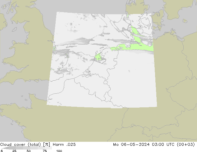 Cloud cover (total) Harm .025 Mo 06.05.2024 03 UTC