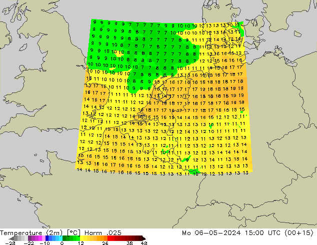 température (2m) Harm .025 lun 06.05.2024 15 UTC