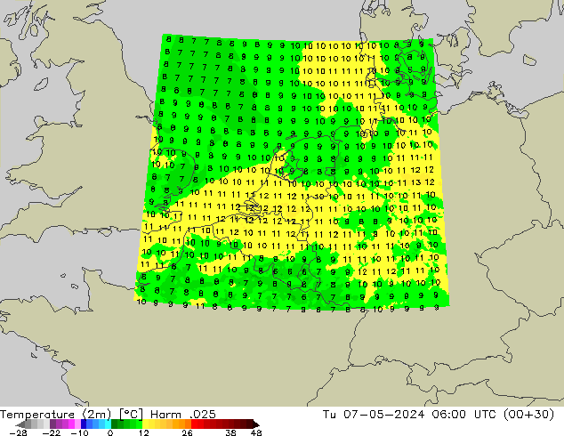 Temperatura (2m) Harm .025 mar 07.05.2024 06 UTC