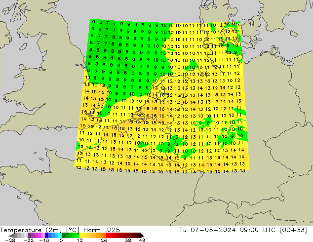 température (2m) Harm .025 mar 07.05.2024 09 UTC