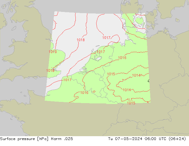 地面气压 Harm .025 星期二 07.05.2024 06 UTC