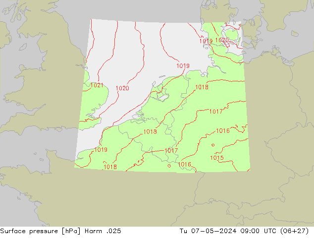 Atmosférický tlak Harm .025 Út 07.05.2024 09 UTC