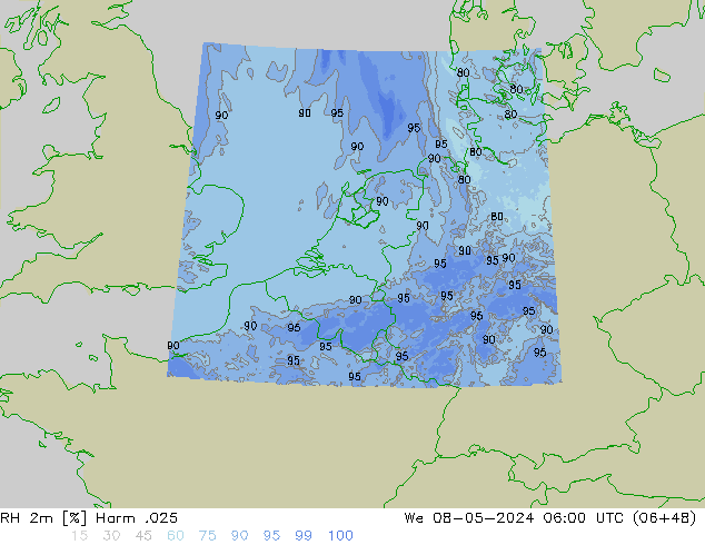 Humedad rel. 2m Harm .025 mié 08.05.2024 06 UTC