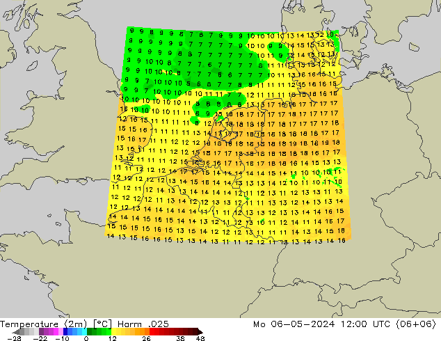 Sıcaklık Haritası (2m) Harm .025 Pzt 06.05.2024 12 UTC