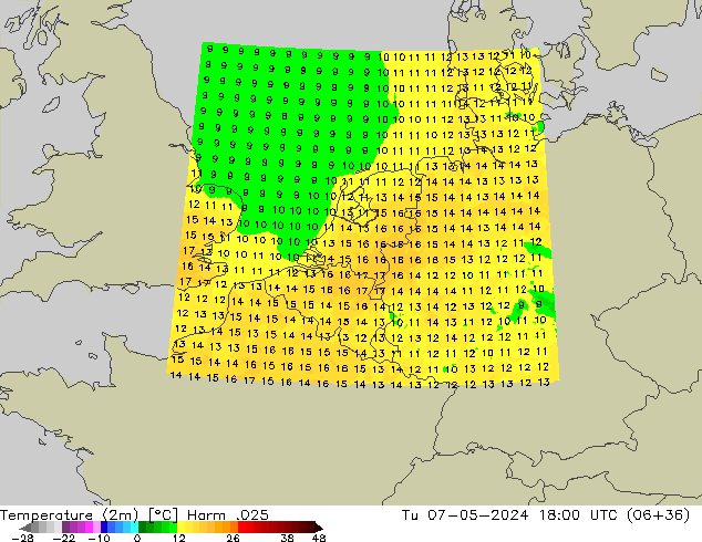 Sıcaklık Haritası (2m) Harm .025 Sa 07.05.2024 18 UTC