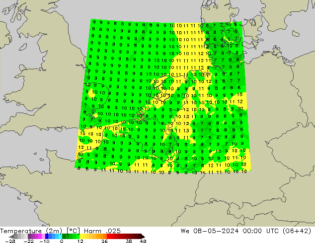 карта температуры Harm .025 ср 08.05.2024 00 UTC