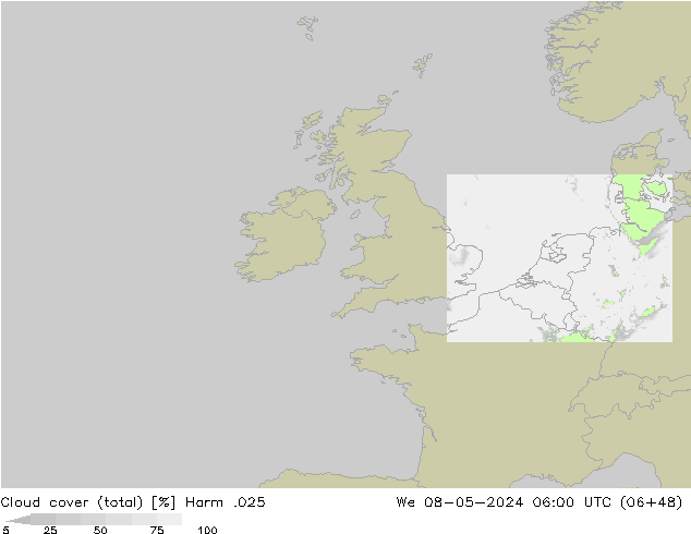 Cloud cover (total) Harm .025 St 08.05.2024 06 UTC