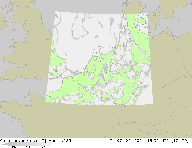 Bewolking (Laag) Harm .025 di 07.05.2024 18 UTC