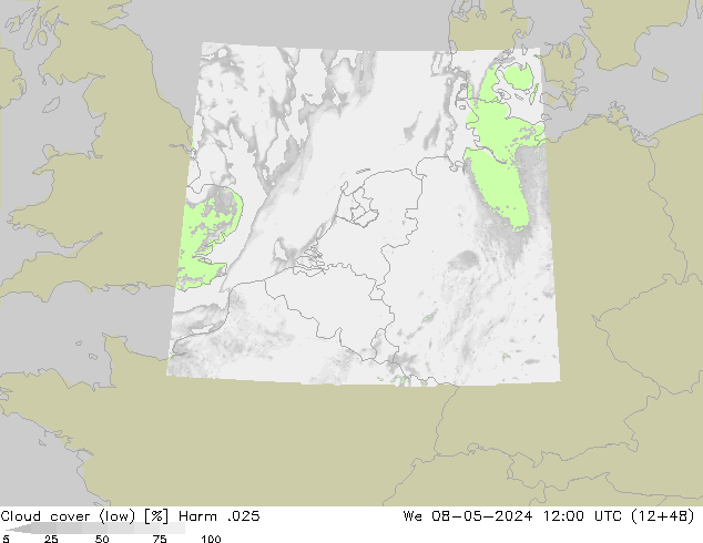 Cloud cover (low) Harm .025 We 08.05.2024 12 UTC