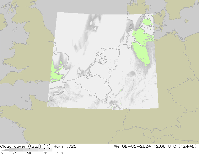 Cloud cover (total) Harm .025 St 08.05.2024 12 UTC