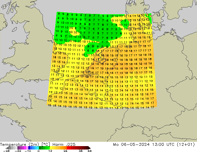 Temperature (2m) Harm .025 Mo 06.05.2024 13 UTC