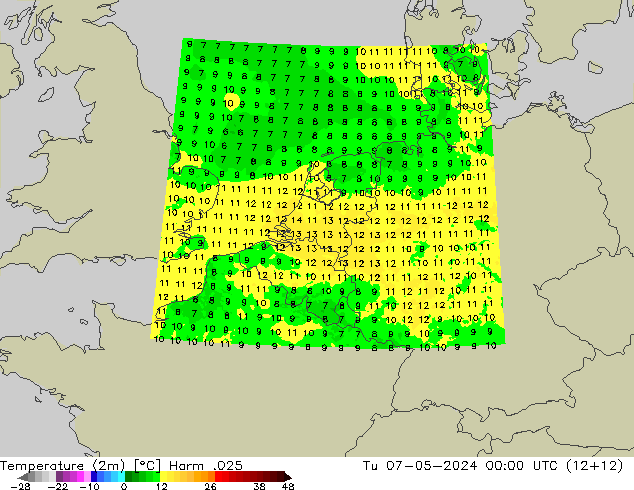 Sıcaklık Haritası (2m) Harm .025 Sa 07.05.2024 00 UTC