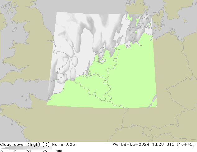 Cloud cover (high) Harm .025 We 08.05.2024 18 UTC