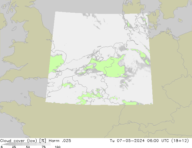 Cloud cover (low) Harm .025 Tu 07.05.2024 06 UTC