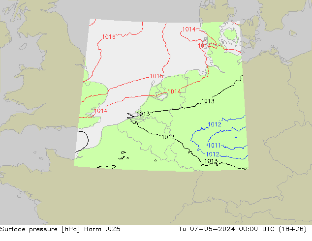 地面气压 Harm .025 星期二 07.05.2024 00 UTC