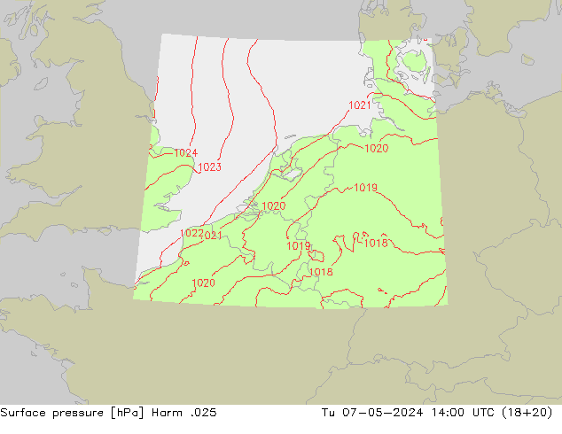 Surface pressure Harm .025 Tu 07.05.2024 14 UTC