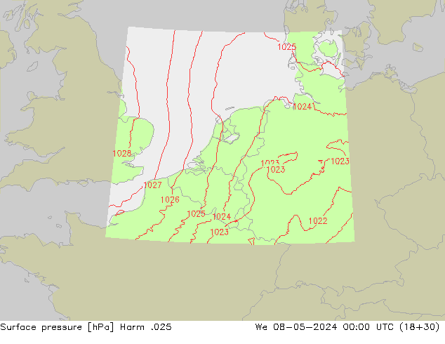 Atmosférický tlak Harm .025 St 08.05.2024 00 UTC