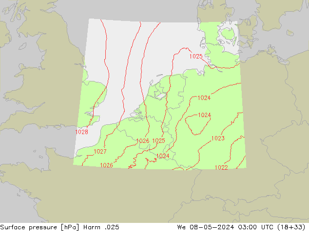 Pressione al suolo Harm .025 mer 08.05.2024 03 UTC