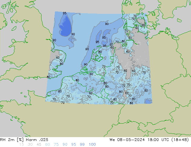 Humidité rel. 2m Harm .025 mer 08.05.2024 18 UTC