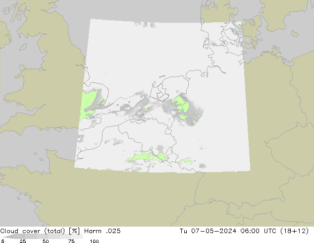 Cloud cover (total) Harm .025 Tu 07.05.2024 06 UTC