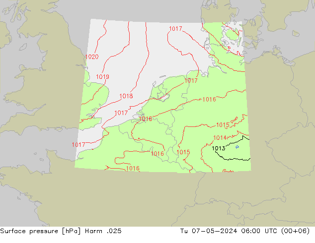 Atmosférický tlak Harm .025 Út 07.05.2024 06 UTC