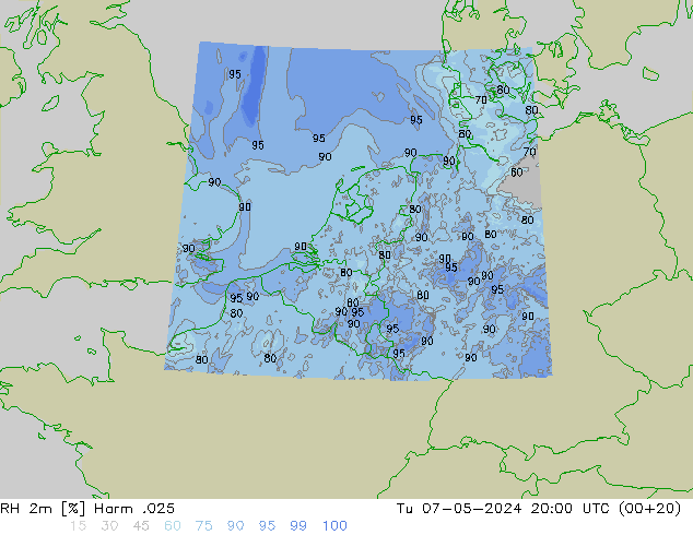 RH 2m Harm .025 Di 07.05.2024 20 UTC