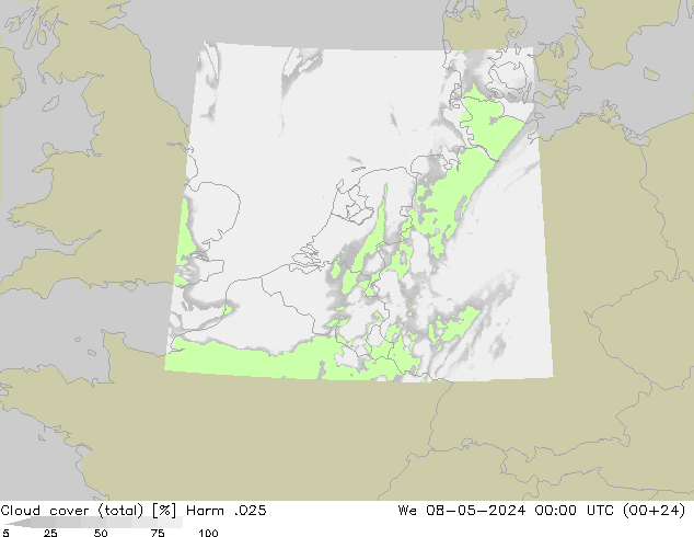 Cloud cover (total) Harm .025 We 08.05.2024 00 UTC