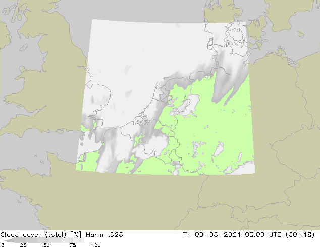 Bewolking (Totaal) Harm .025 do 09.05.2024 00 UTC