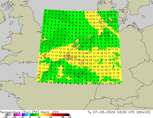 Temperatura (2m) Harm .025 mar 07.05.2024 03 UTC