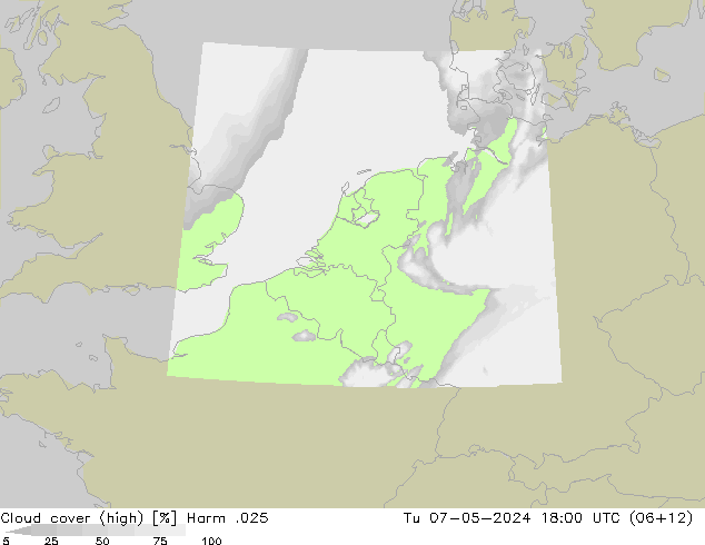 Cloud cover (high) Harm .025 Tu 07.05.2024 18 UTC