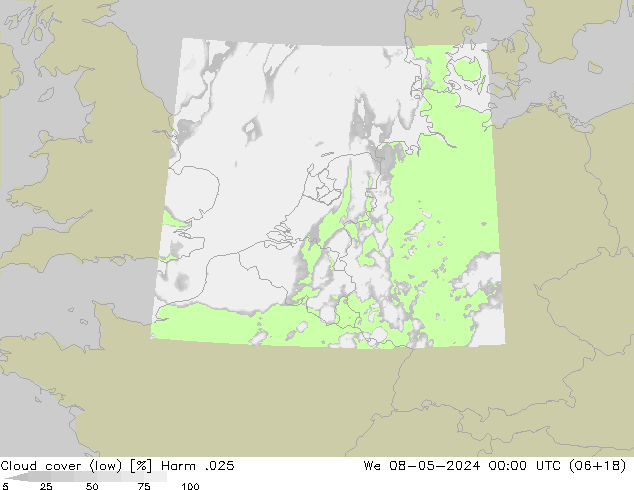 Bewolking (Laag) Harm .025 wo 08.05.2024 00 UTC
