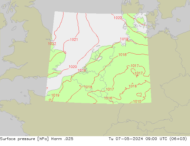 地面气压 Harm .025 星期二 07.05.2024 09 UTC