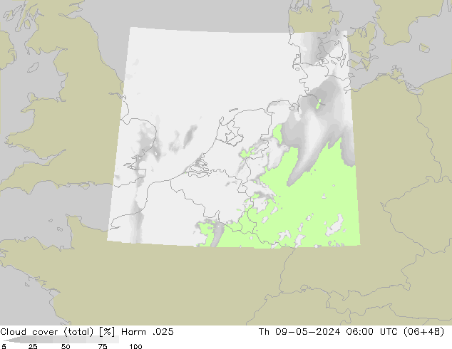 Cloud cover (total) Harm .025 Th 09.05.2024 06 UTC