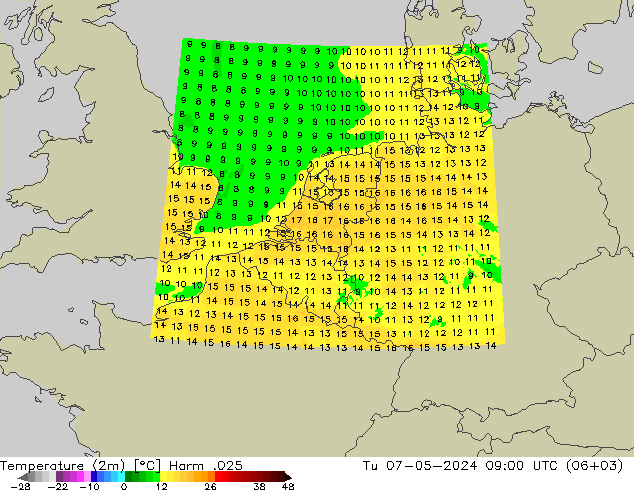 Temperatura (2m) Harm .025 mar 07.05.2024 09 UTC