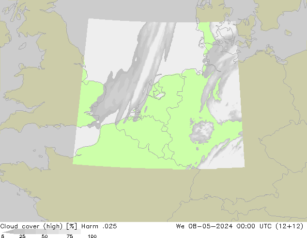 Cloud cover (high) Harm .025 We 08.05.2024 00 UTC