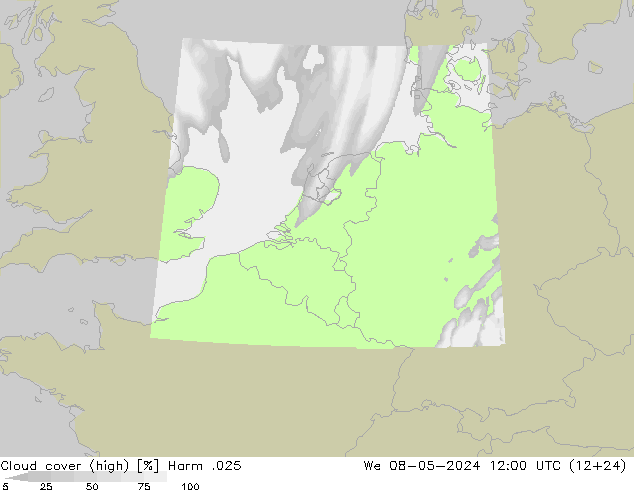 Cloud cover (high) Harm .025 We 08.05.2024 12 UTC