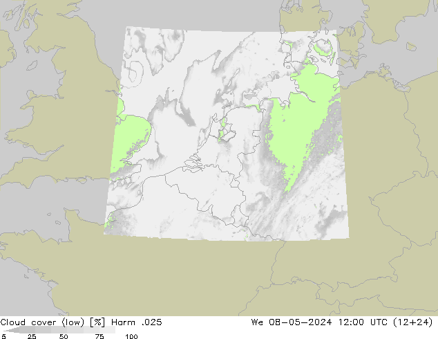 Cloud cover (low) Harm .025 We 08.05.2024 12 UTC