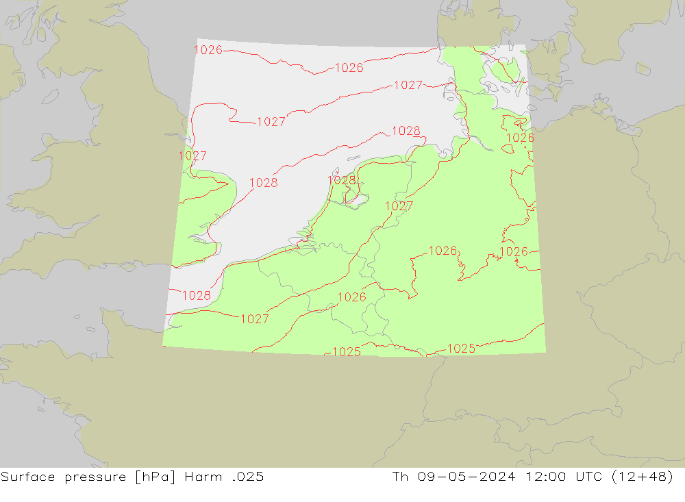 Surface pressure Harm .025 Th 09.05.2024 12 UTC