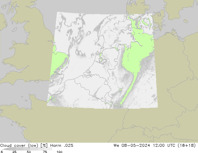 Cloud cover (low) Harm .025 We 08.05.2024 12 UTC