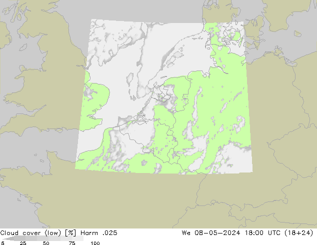Cloud cover (low) Harm .025 We 08.05.2024 18 UTC