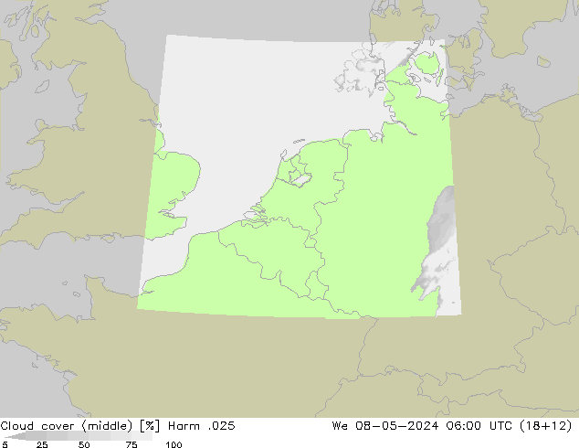 Cloud cover (middle) Harm .025 We 08.05.2024 06 UTC