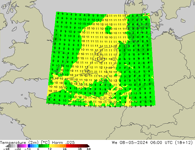 Temperature (2m) Harm .025 We 08.05.2024 06 UTC