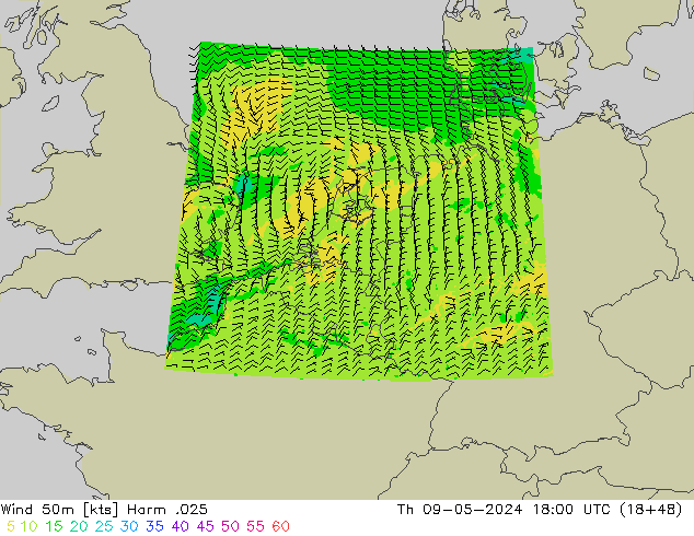 Wind 50m Harm .025 Th 09.05.2024 18 UTC