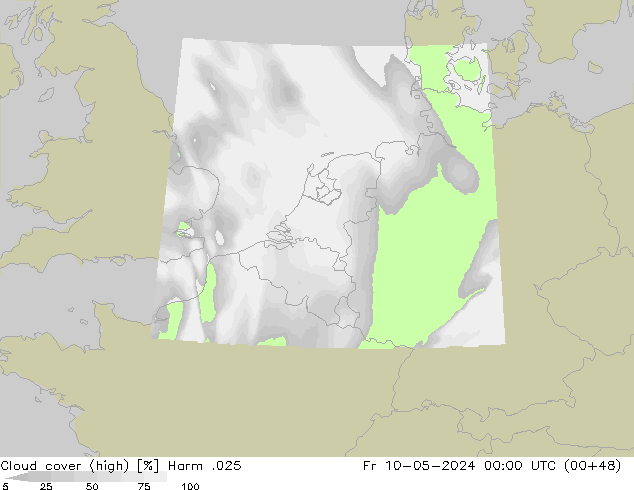 Cloud cover (high) Harm .025 Fr 10.05.2024 00 UTC