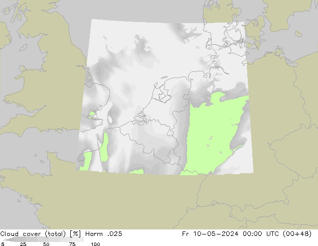 Bewolking (Totaal) Harm .025 vr 10.05.2024 00 UTC