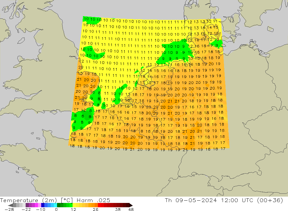 Sıcaklık Haritası (2m) Harm .025 Per 09.05.2024 12 UTC