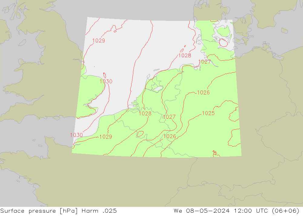 Pressione al suolo Harm .025 mer 08.05.2024 12 UTC