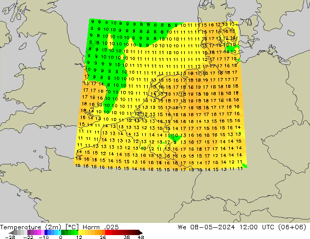 温度图 Harm .025 星期三 08.05.2024 12 UTC
